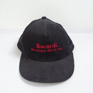 Vintage Bacardi Black Rum Black Yupoong Corduroy‎ SnapBack Hat Embroidered